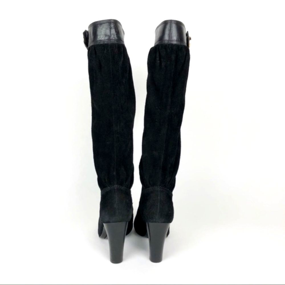 Michael Kors Womens Suede Boots 5.5 Black Zip Knee High Heeled Slouchy Leather - Picture 4 of 8